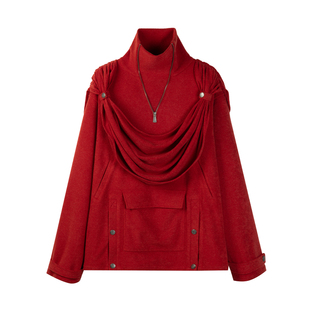 APRIORITY先验 骑士 褶皱堆叠托加式荡领兜帽立领卫衣外套