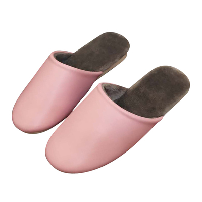 日式手工防水皮加绒女家用棉拖鞋