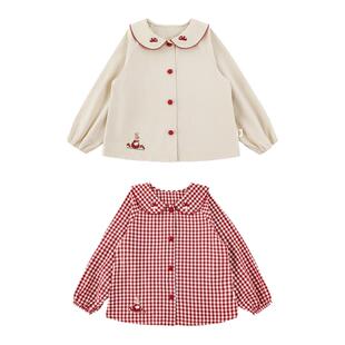 幼悠女童衬衫2026新款纯棉萌趣蘑菇兔子上衣挺括宽松森系女孩秋装