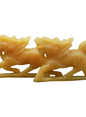 黄玉麒麟一对招财镇宅风水摆件