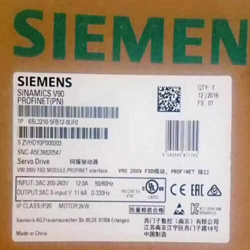 议价6SL3210-5FB12-0UF0西门子V90原装2KW伺服驱动器6SL32105FB12