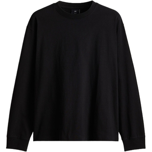 HM男装女装T恤冬季圆领标准长袖宽松版打底衫1257515