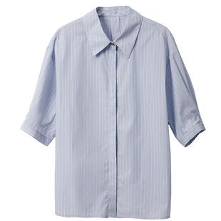 达佳诗蓝色条纹短袖衬衫女教资面试轻职场衬衣清爽通勤穿搭上衣