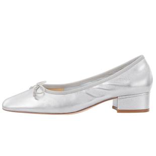 徐若晗爱你同款7or9玛丽珍女鞋粗跟羊皮软底通勤芭蕾单鞋银丝卷