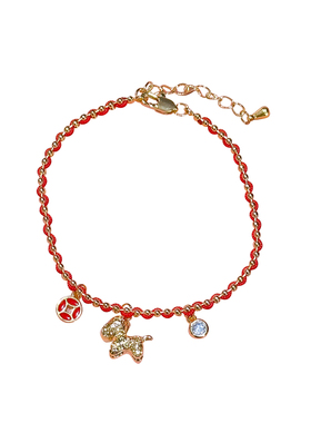 红绳金链小马铜钱手链女