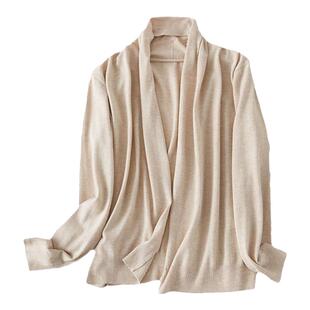 真丝羊绒围巾领针织开衫女慵懒风红色披肩宽松外搭休闲遮臀外套