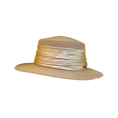 玛诗杜法式复古平顶礼帽春夏季出游沙滩遮阳草帽大檐遮脸草编7764