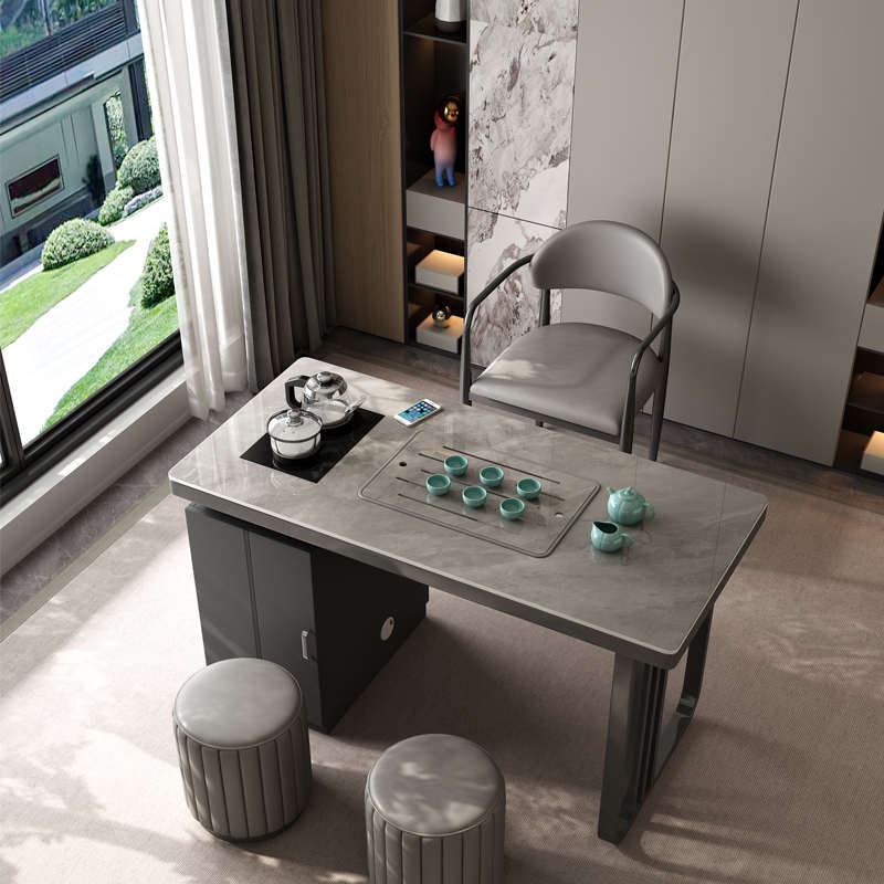 轻奢岩板茶桌椅茶几一米桌家用小泡茶一体客厅组合办公室茶阳台台