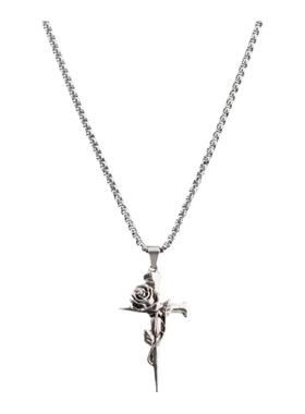 玫瑰轻奢潮流十字架毛衣链子钛钢