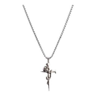 玫瑰十字架项链男款潮流轻奢小众设计感卫衣配饰长款钛钢毛衣链子