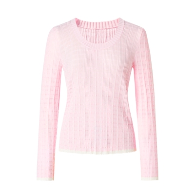 imm尹默毛衫大u领撞边小衫