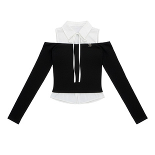 fragileheart易碎商店·象限情书韩系辣妹氛围感修身露肩长袖上衣