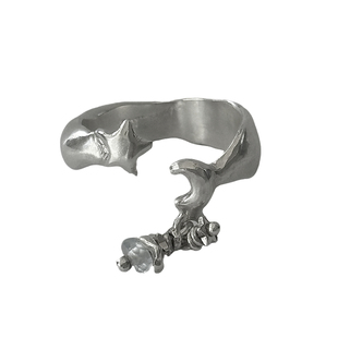 petitquatre纯手工制通体925星月系列天然海蓝宝石开口戒指