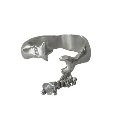 petitquatre星星月亮海蓝宝戒指