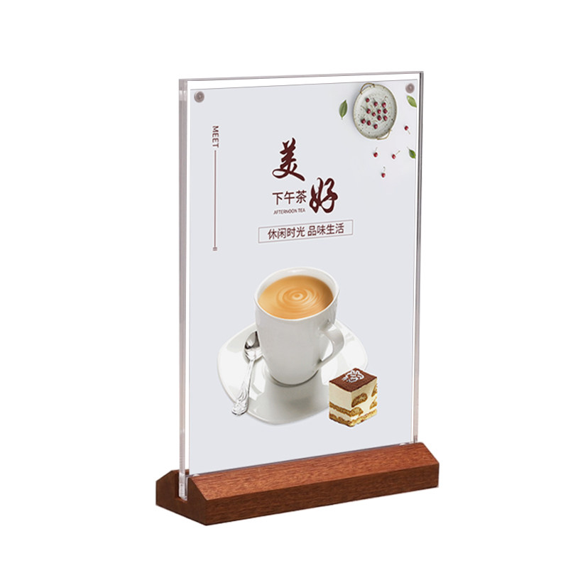 a4木质亚克力实木台卡架立牌双面a5菜单台牌a6广告桌面展示牌定制