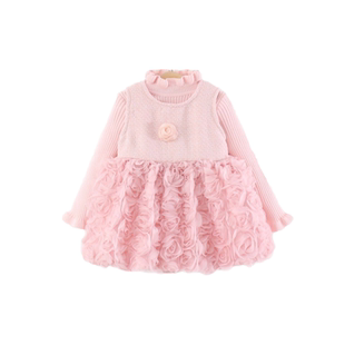 童装女童裙套装冬季儿童女宝宝毛衣+玫瑰花苞公主裙子两件套加绒