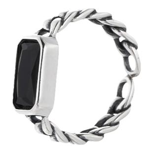 925纯银黑玛瑙链条食指戒指女小众设计时尚个性2025年新款潮高级