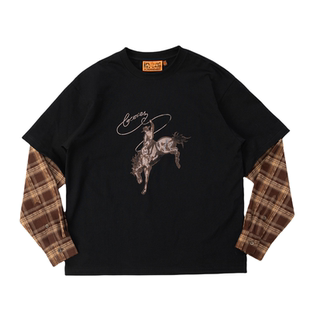 吉考斯工业套马纳福纯棉假两件衬衫袖圆领套头卫衣印花长袖上衣