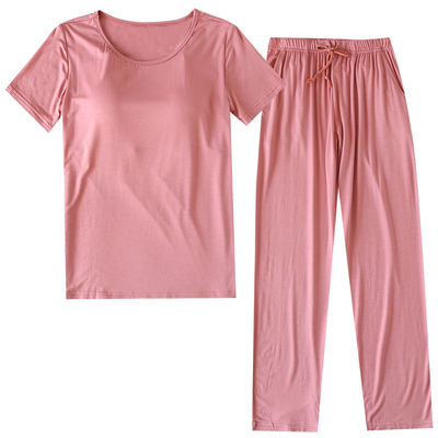 带胸垫睡衣莫代尔短袖长裤家居服