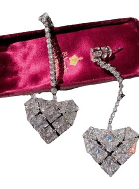 镀18K金心心耳环套装锆石