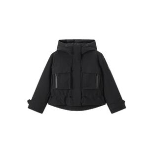 太平鸟短款收腰派克羽绒服女户外防水速干T8面料连帽工装面包外套