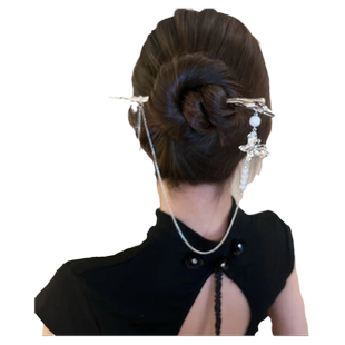 新中式金属流苏蝴蝶发簪女现代汉服旗袍发钗盘发丸子头簪子头饰品