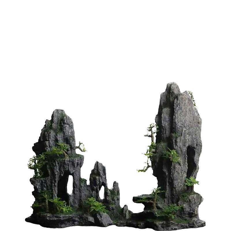 鱼缸造景假山套餐仿真石头假山酒店客厅水族箱套餐躲避洞摆件80CM