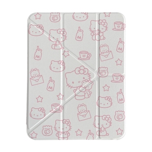 可爱线条猫咪Y+3折iPadPro保护壳2024新款适用苹果ipadAir6/5带笔槽10.2防摔第10代10.9平板保护套女11/13寸