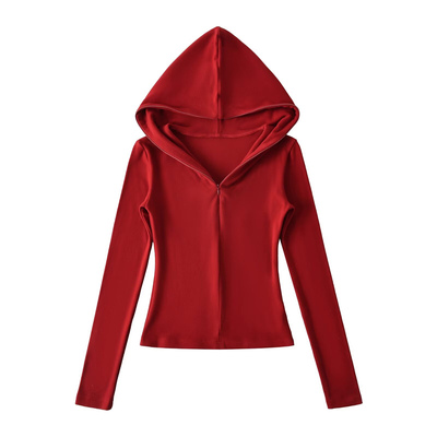 德绒辣妹半拉链连帽卫衣