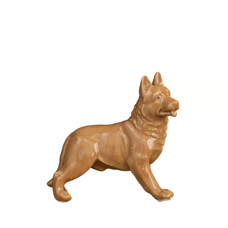 土黄陶瓷牧羊犬吉祥物摆件