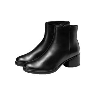 ECCO爱步短靴 秋冬白色真皮粗跟靴子女瘦瘦靴皮靴 雕塑奢华222413