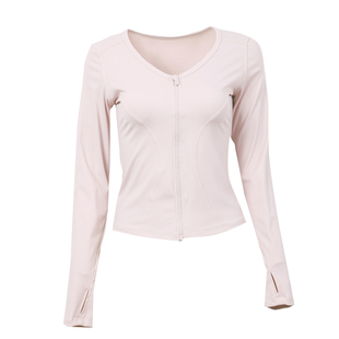 奔跑吧卡卡前拉链运动外套女v领上衣修身显瘦瑜伽普拉提秋季开衫