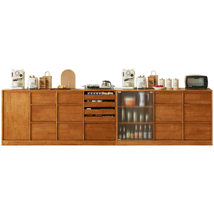 实木餐边柜茶水柜客厅置物柜咖啡柜靠墙储物柜家用橱柜中古风柜子