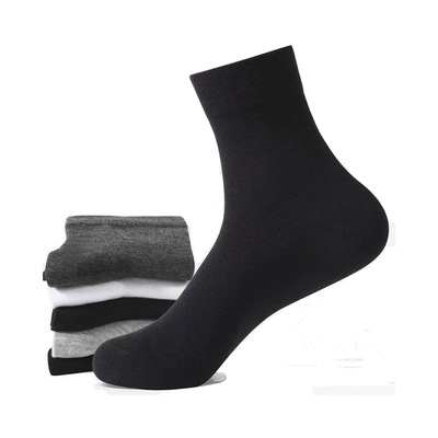 袜子男士中筒袜春夏秋商务男袜纯色防臭吸汗运动长袜男袜黑白灰