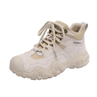 马丁靴女内增高新款好看复古帆布短靴小个子户外登山徒步防滑鞋子