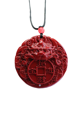 朱砂吊坠紫金砂招财进宝貔貅吞金兽挂件男女士圆牌吉祥纳福饰品