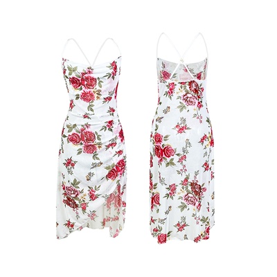 「追我 PursueMe」缎面吊带睡裙网红荷叶边中长裙可外穿女士睡衣