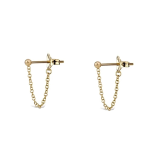 S925纯银小耳钉14K包金色耳饰防过敏链式耳骨环睡觉不用摘养耳朵