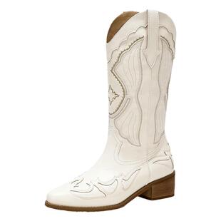 星期六西部牛仔靴新款时尚潮流复古高跟套筒女靴SSC4117C3O