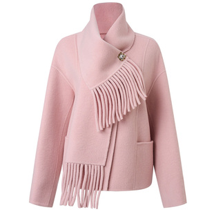 MAXRIENY羊绒羊毛混纺廓形大衣25冬款松绒系穿搭双面呢毛呢短外套