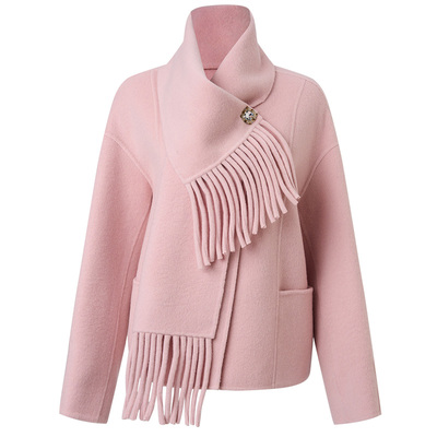 MAXRIENY羊绒羊毛混纺廓形大衣25冬款松绒系穿搭双面呢毛呢短外套