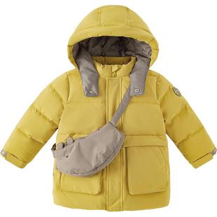 戴维贝拉儿童中长款羽绒服新款冬装男童宝宝三防加厚保暖外套童装