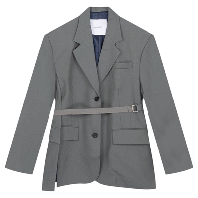 pushBUTTON羊毛腰带收腰两粒扣女士气质西装外套银泰百货 301604