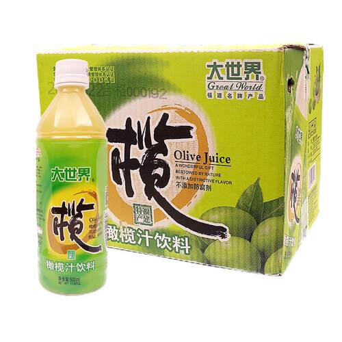 福建特产福州大世界橄榄汁饮料整箱500ml*12瓶装果味果汁饮料家用