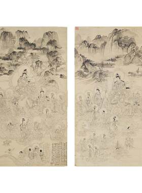 张大千临榆林窟文殊普贤变佛画