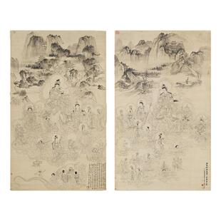 张大千 临榆林窟西夏文殊普贤变真迹微喷复制临摹工笔画稿佛画