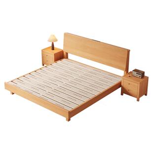 榉木床全实木床北欧原木风简约小户型儿童床双人齐边床主卧婚床