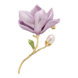 天然淡水珍珠玉兰花胸针女高端精致时尚大衣胸花别针奢华气质配饰