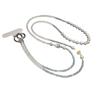 简约设计感手机链轻奢大牌斜挎可背水晶挂链精致爆闪珍珠串珠链条包包替换背带女相机防丢挂件高级长款垫片壳