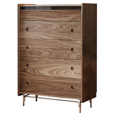 素图北欧风黑胡桃木实木五斗柜